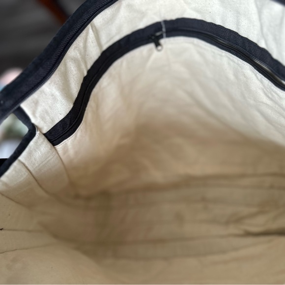 Fabric Tote Bag Black With Tiny Mirror/Pearl Accents Multi Color - Picture 6 of 7